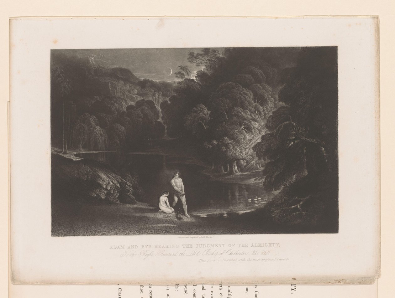 Deus verwijt Adam en Eva hun zonde
Adão e Eva a ouvir o Juízo do Todo-Poderoso (título sobre o objecto)
Illustraties bij de bijbel (título da série)
Ilustrações da Bíblia (título da série) de John Martin