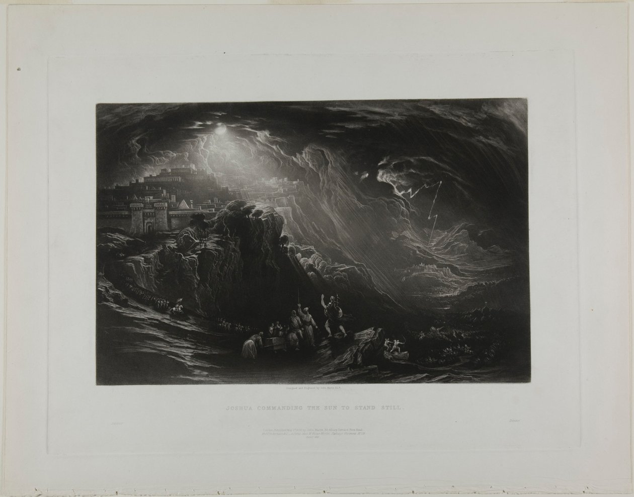 Joshua comandando o sol para ficar parado, a partir de ilustrações da Bíblia de John Martin