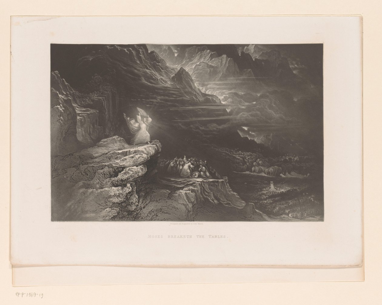 Mozes breekt de tafelen der wet
Moses Breaketh the Tables (título sobre o objecto)
Illustraties bij de bijbel (título da série)
Ilustrações da Bíblia (título da série) de John Martin