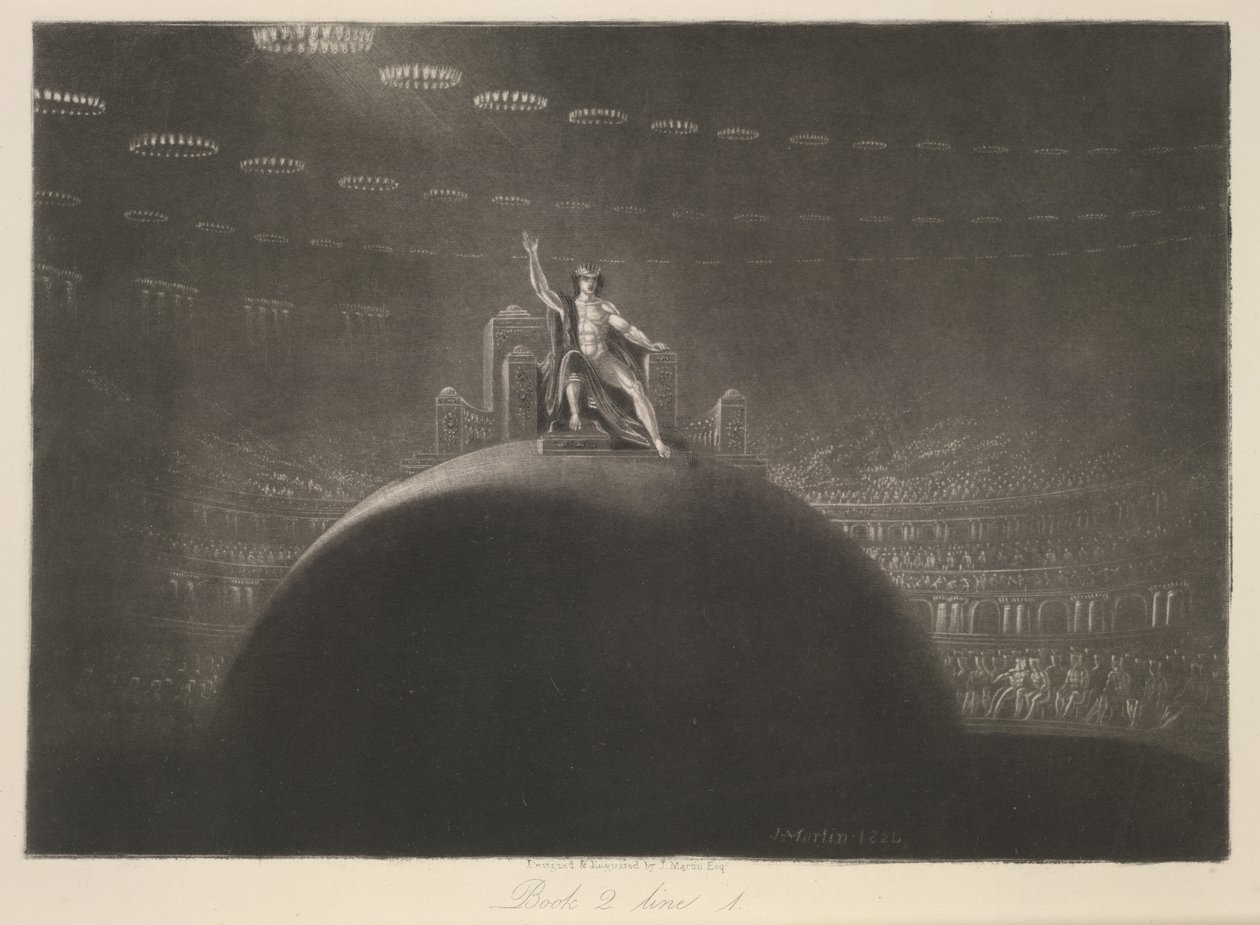 Satanás no seu trono, de "Paradise Lost", de John Milton, c.1858 (gravura) de John Martin