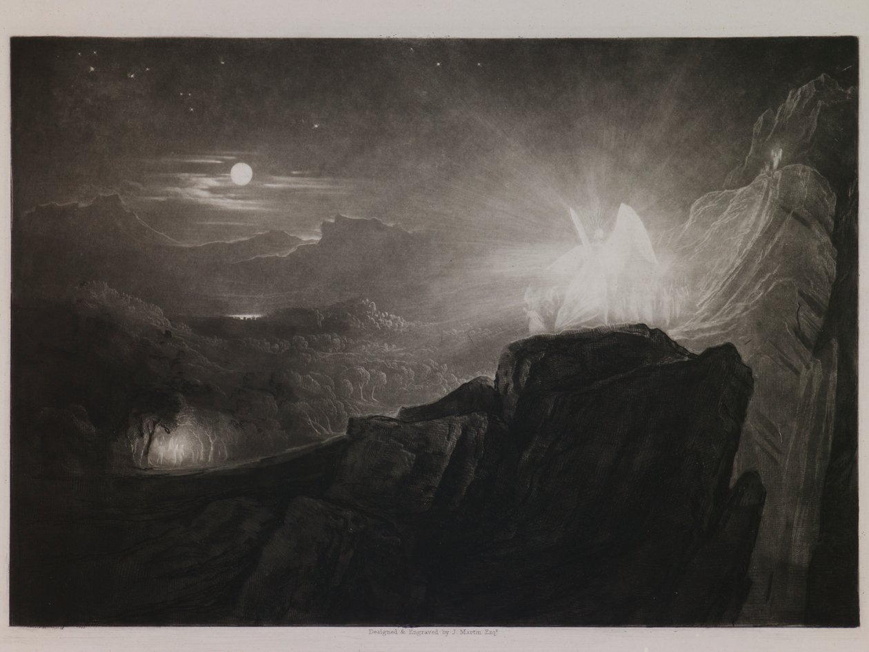 Os Anjos Guardando o Paraíso à Noite, ilustração para “Paraíso Perdido” de John Milton, Livro 4, Linha 866 de John Martin