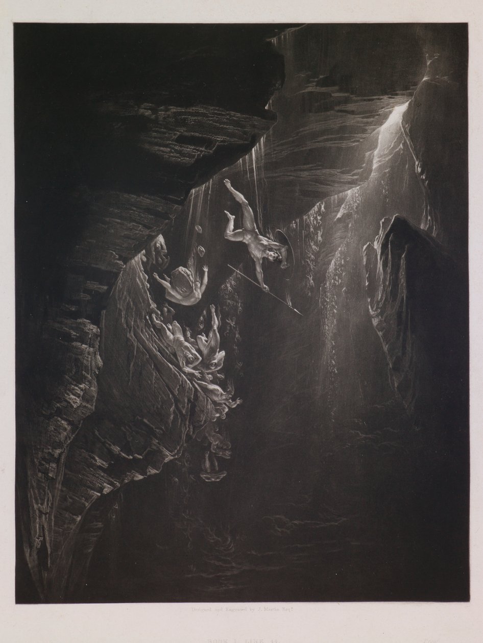 A Queda dos Anjos Rebeldes, ilustração de "Paradise Lost" de John Milton, Livro 1, Linha 44 de John Martin