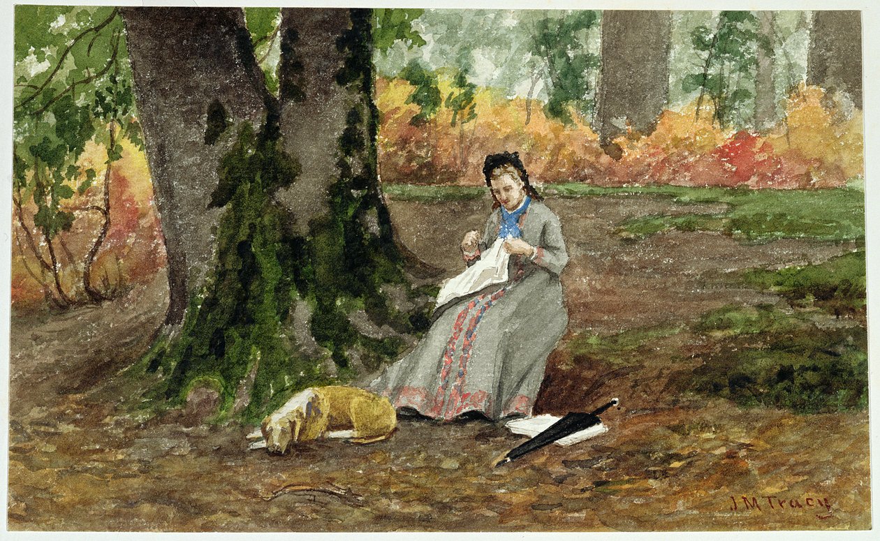 Mulher, bordar, sob, um, árvore de John Martin Tracy