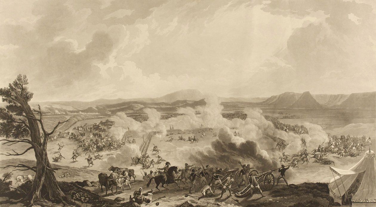 Batalha de Kirkee travada em 5 de novembro de 1816, na qual memoráveis 4785 [sic] tropas britânicas derrotaram o Exército Mahratta (aquatint, de cor) de John Massey (after) Wright