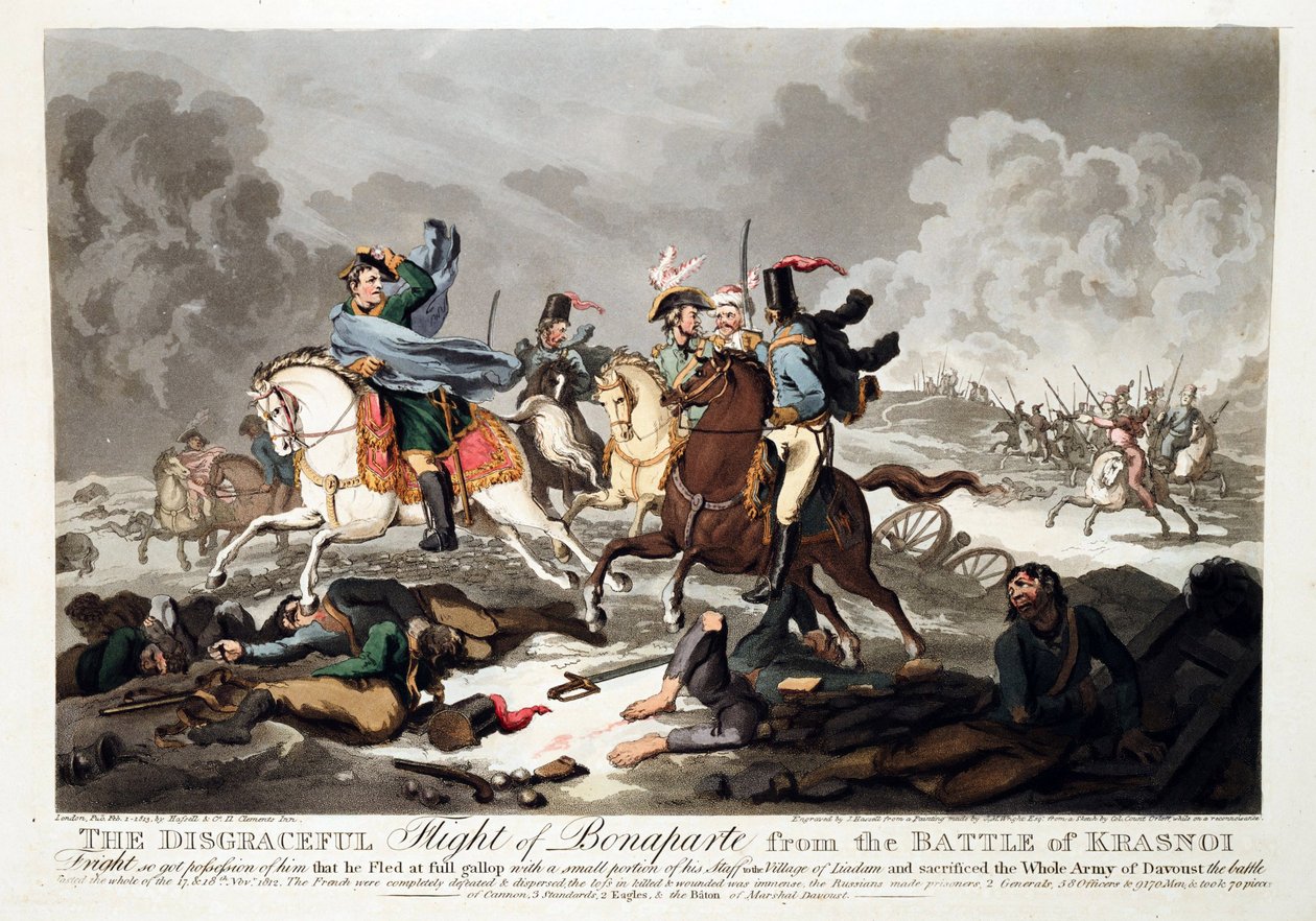 O Vôo de Bonaparte da Batalha de Krasnoi (Krasnoje) 1812 - Wright, John Massey (1777-1866) - 1814 - Aquatint - 42,1x57,5 - Coleção Privada de John Massey Wright