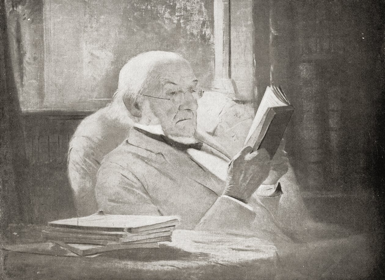 William Ewart Gladstone (1809-98) na velhice, ilustração de &39;VRI sua vida e Império&39; pelo Marquês de Lorne de John McLure Hamilton