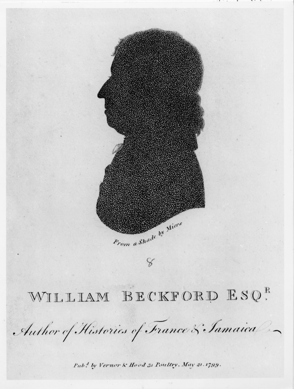 William Beckford Esq. (d.1799) Autor de Histórias da França e Jamaica, de uma sombra, bar. por Vernor und Hood, 1799 de John Miers