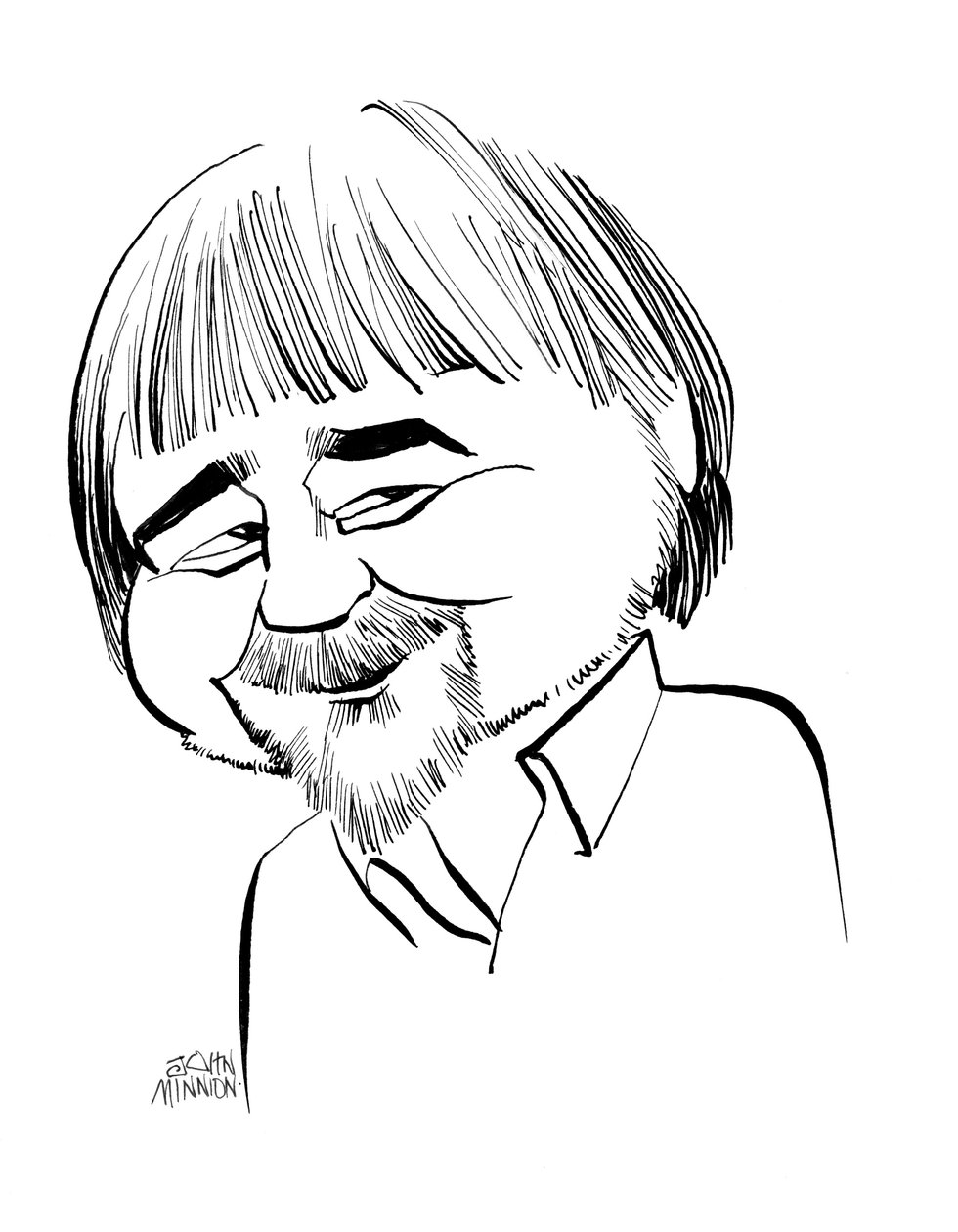 Caricatura de Alan Bleasdale, dramaturgo inglês de televisão: b de John Minnion