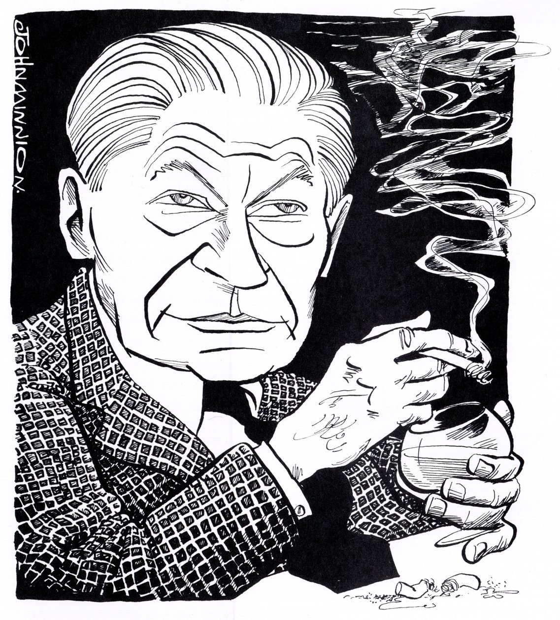 Arthur Koestler, caricatura de John Minnion