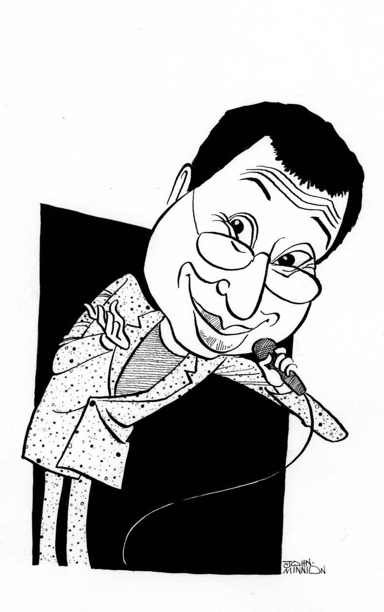 Caricatura de Ben Elton, comediante, escritor e realizador inglês: b de John Minnion