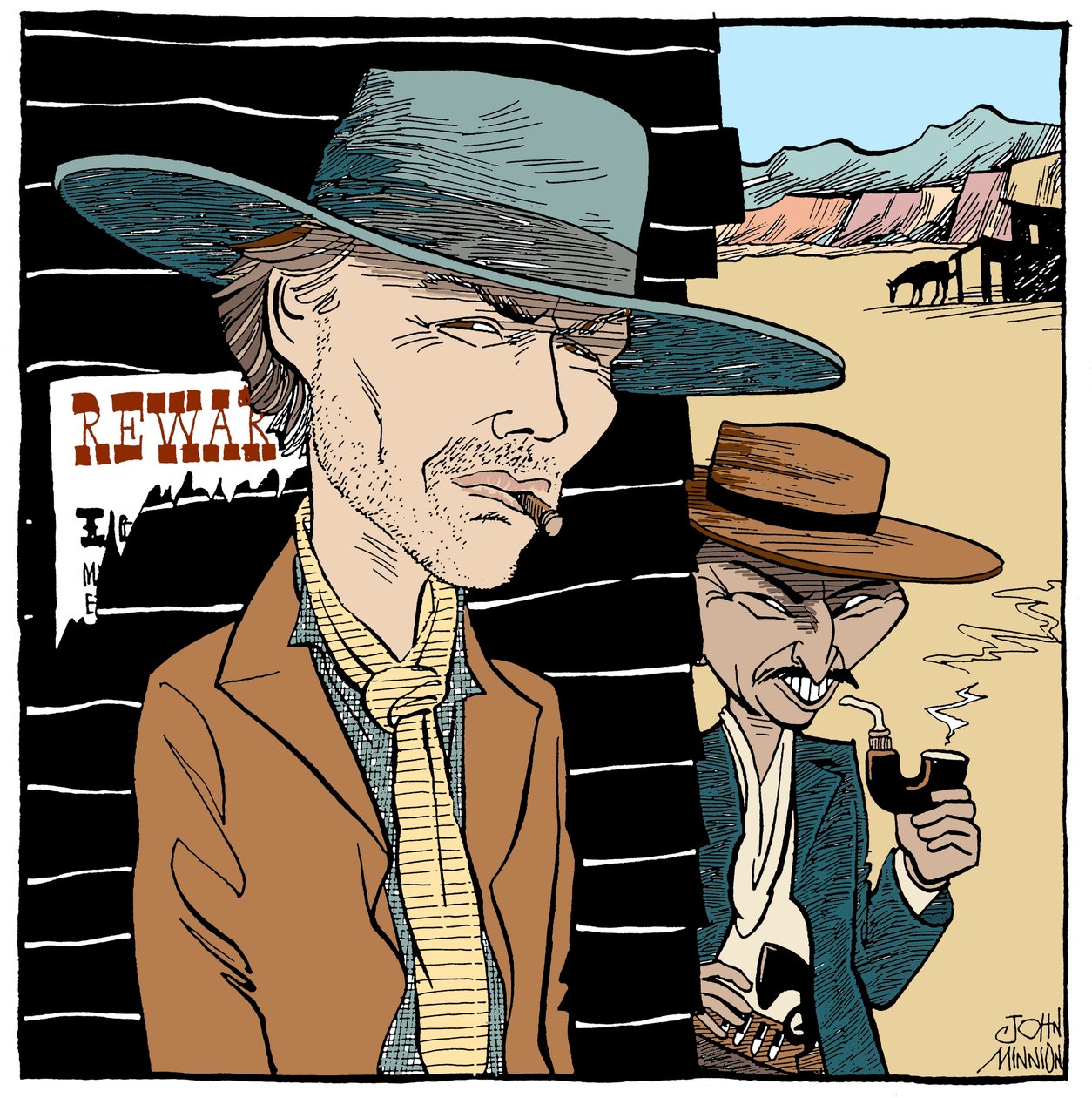Clint Eastwood e Lee Van Cleef, caricatura de John Minnion de John Minnion