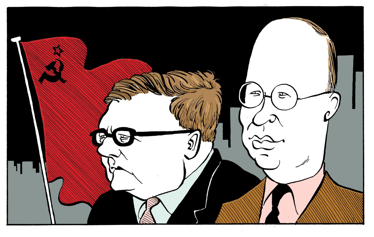 Dmitri Shostakovich e Sergei Prokofiev com a bandeira soviética de John Minnion