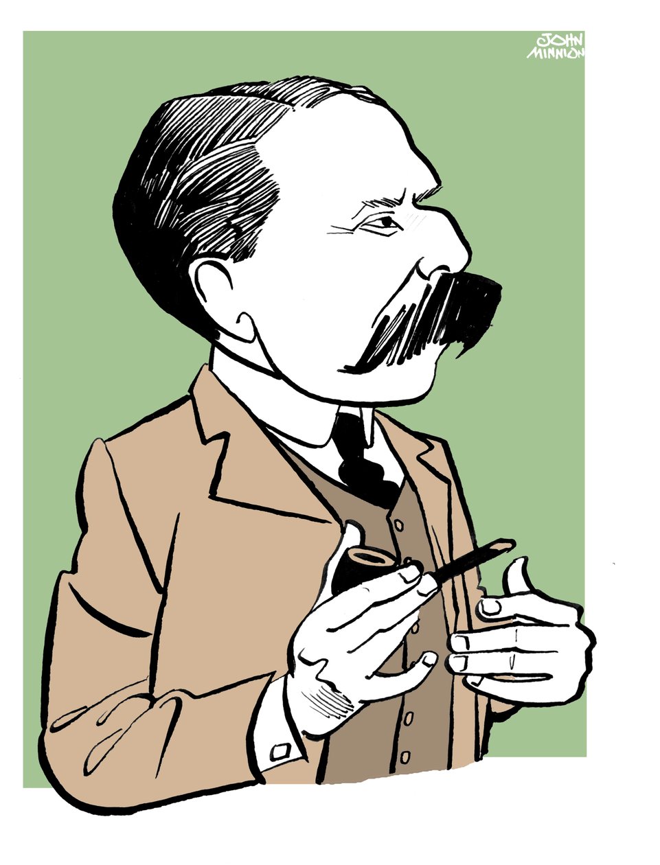 Edward Elgar - caricatura com o cachimbo na mão de John Minnion