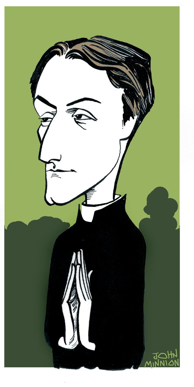 Caricatura de Gerard Manley Hopkins, poeta inglês, católico convertido e padre jesuíta: 28 de julho de 1844 - 8 de junho de 1889 de John Minnion