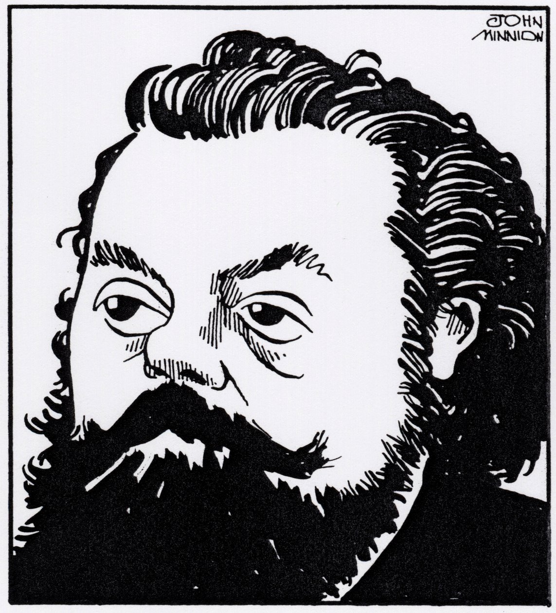 Modest Petrovich Mussorgsky, retrato caricatural de John Minnion