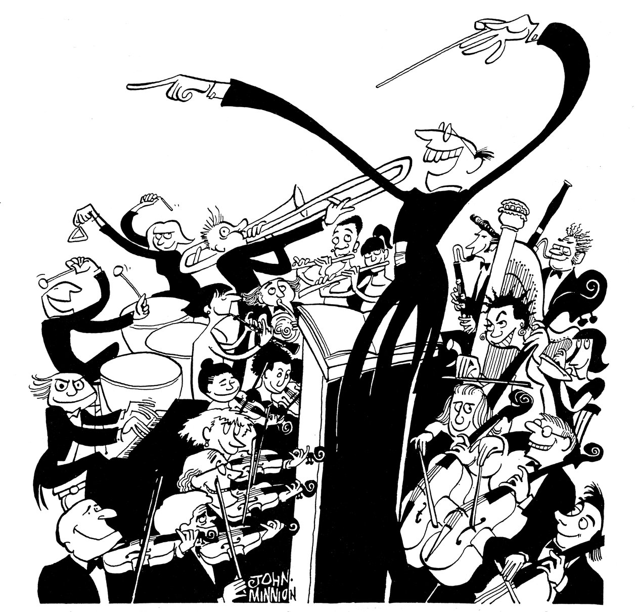 Orquestra e maestro - caricatura de John Minnion de John Minnion