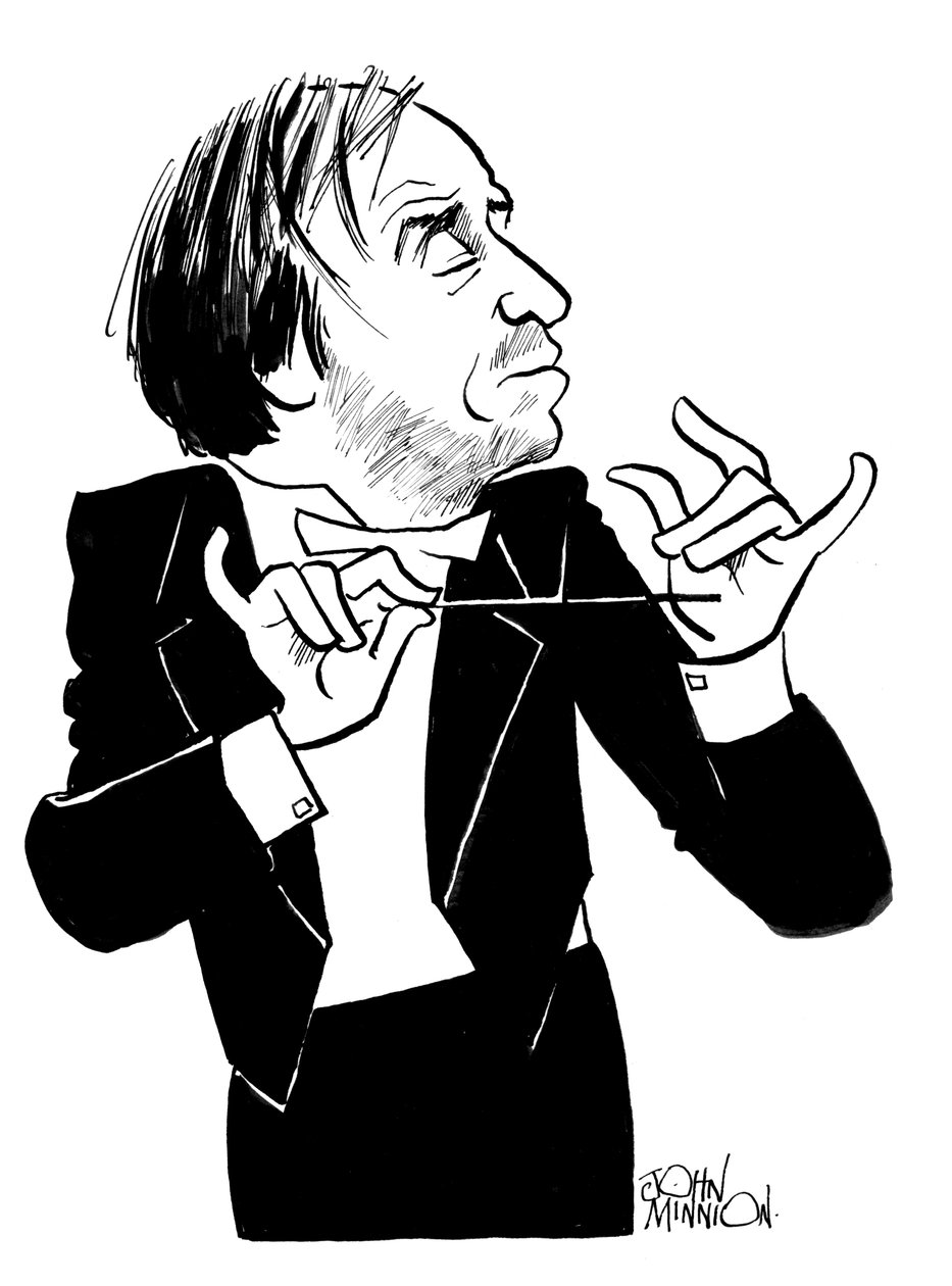 Caricatura de Valery Gergiev, maestro russo e diretor de companhia de ópera: b de John Minnion