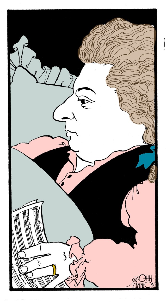 Wolfgang Amadeus Mozart - caricatura do compositor austríaco no seu leito de morte de John Minnion