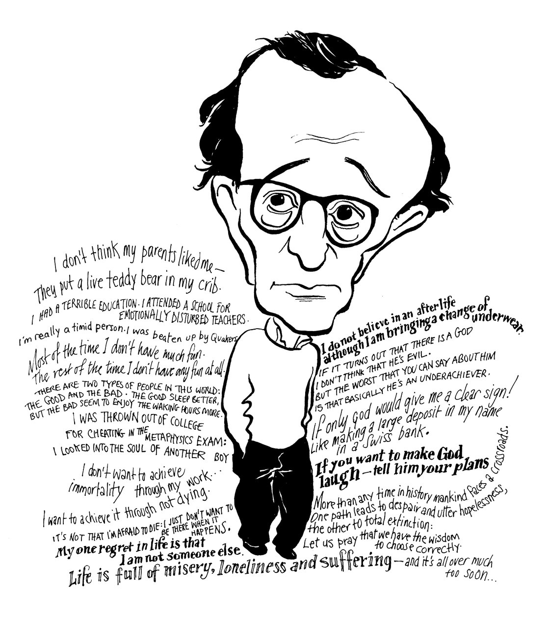 Caricatura de Woody Allen, realizador de cinema, escritor, ator, comediante e dramaturgo americano: b de John Minnion