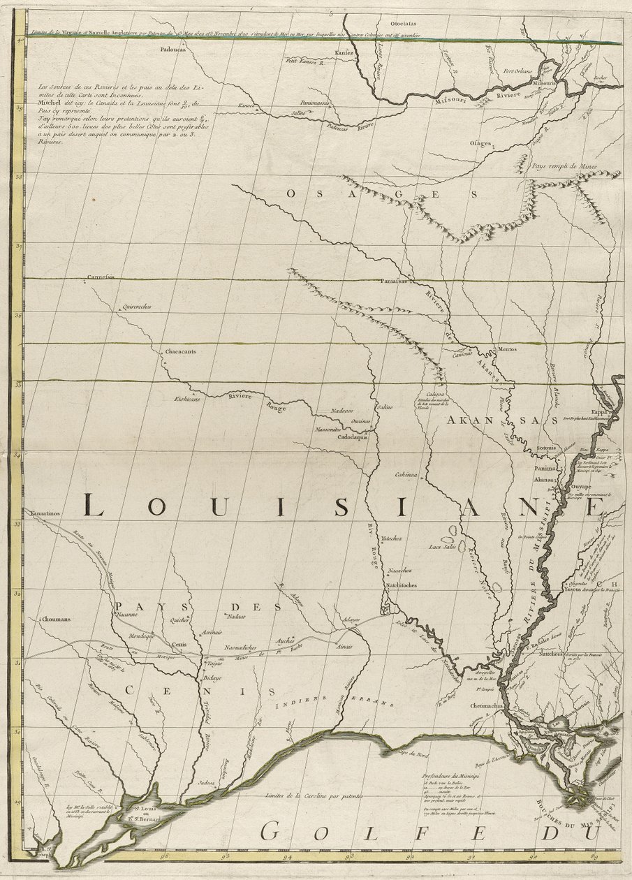 Um mapa dos domínios britânico e francês na América, 1756 (gravura com cor de contorno no papel) de John Mitchell
