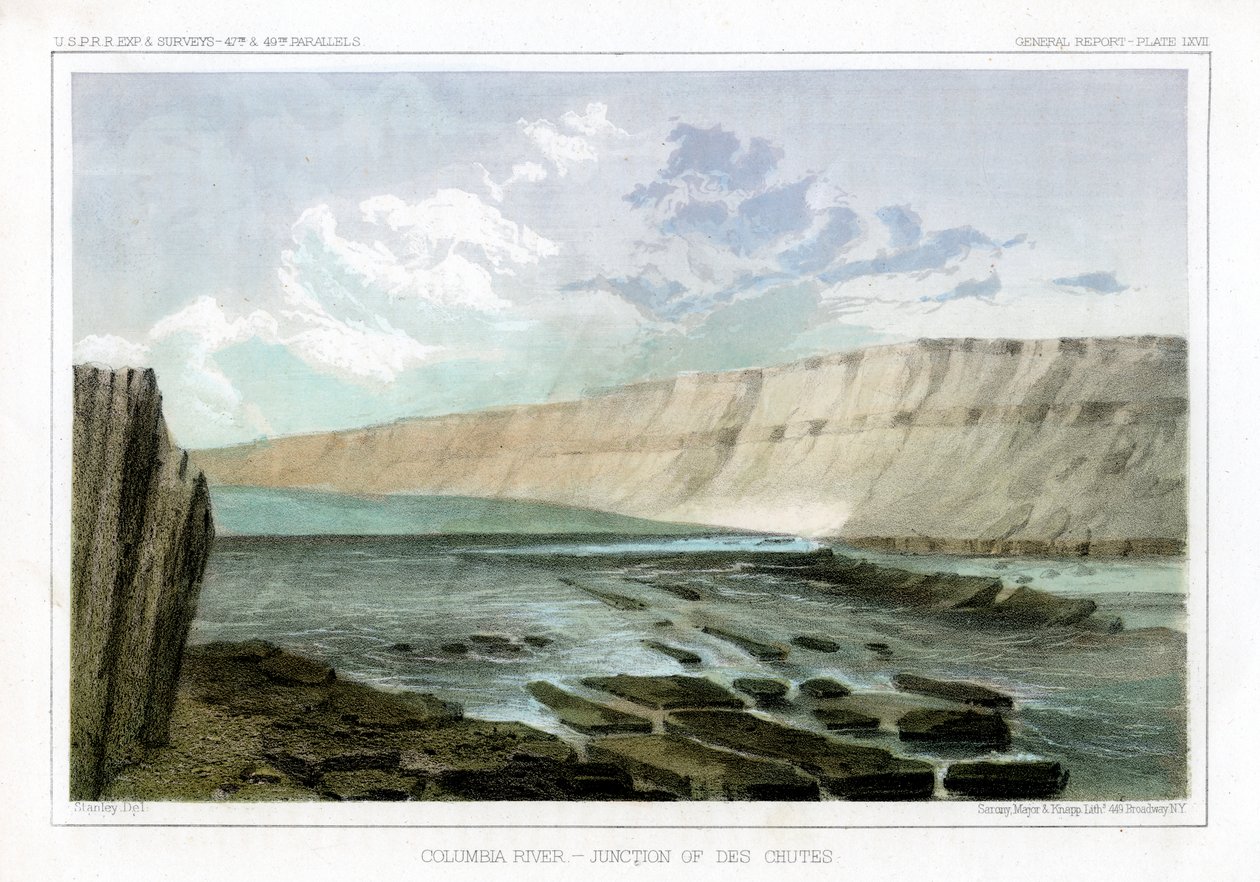 Rio Columbia, junção dos Des Chutes, 1856. de John Mix Stanley