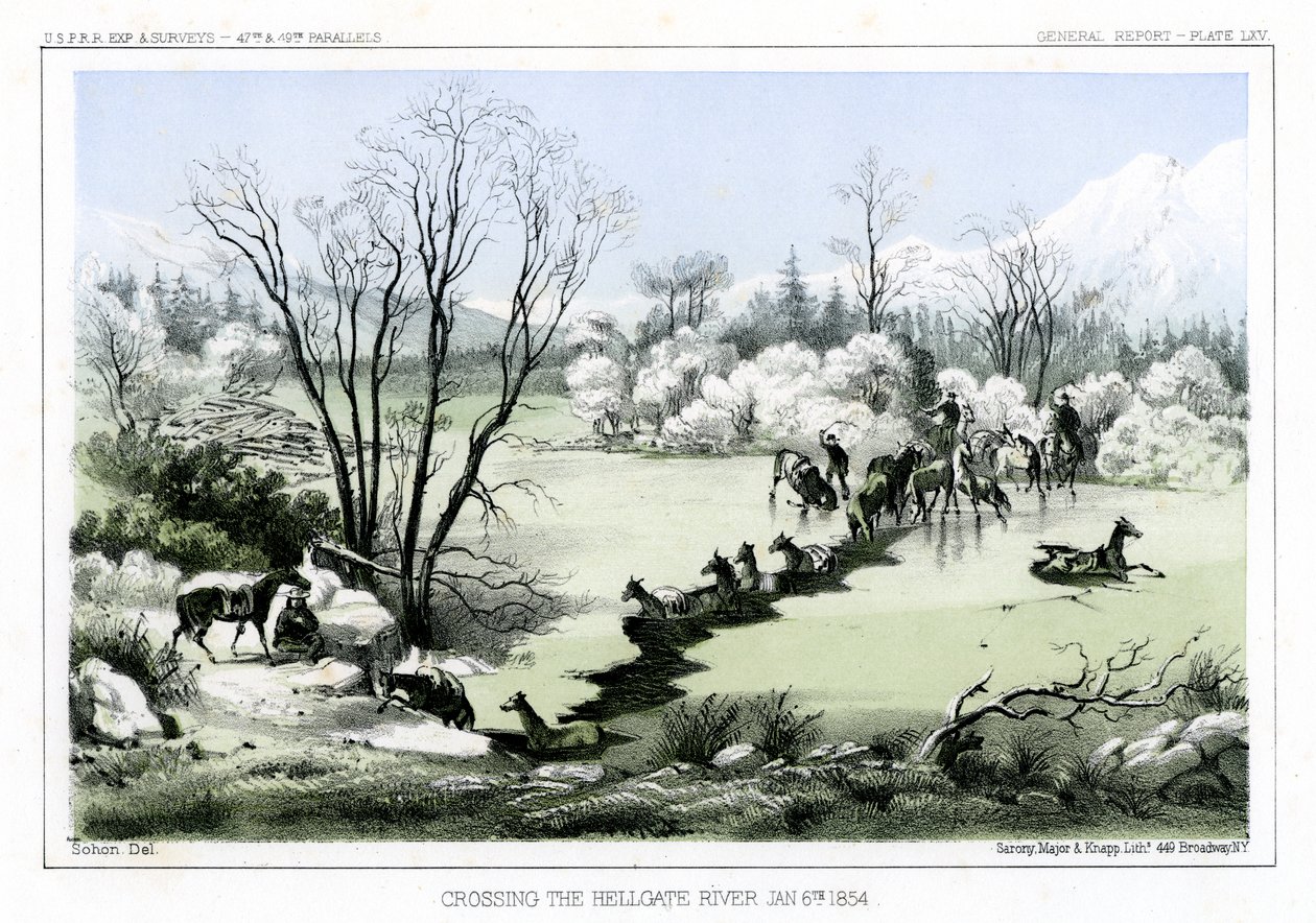 Cruzando o rio Hellgate, 6 de janeiro de 1854 1856. de John Mix Stanley