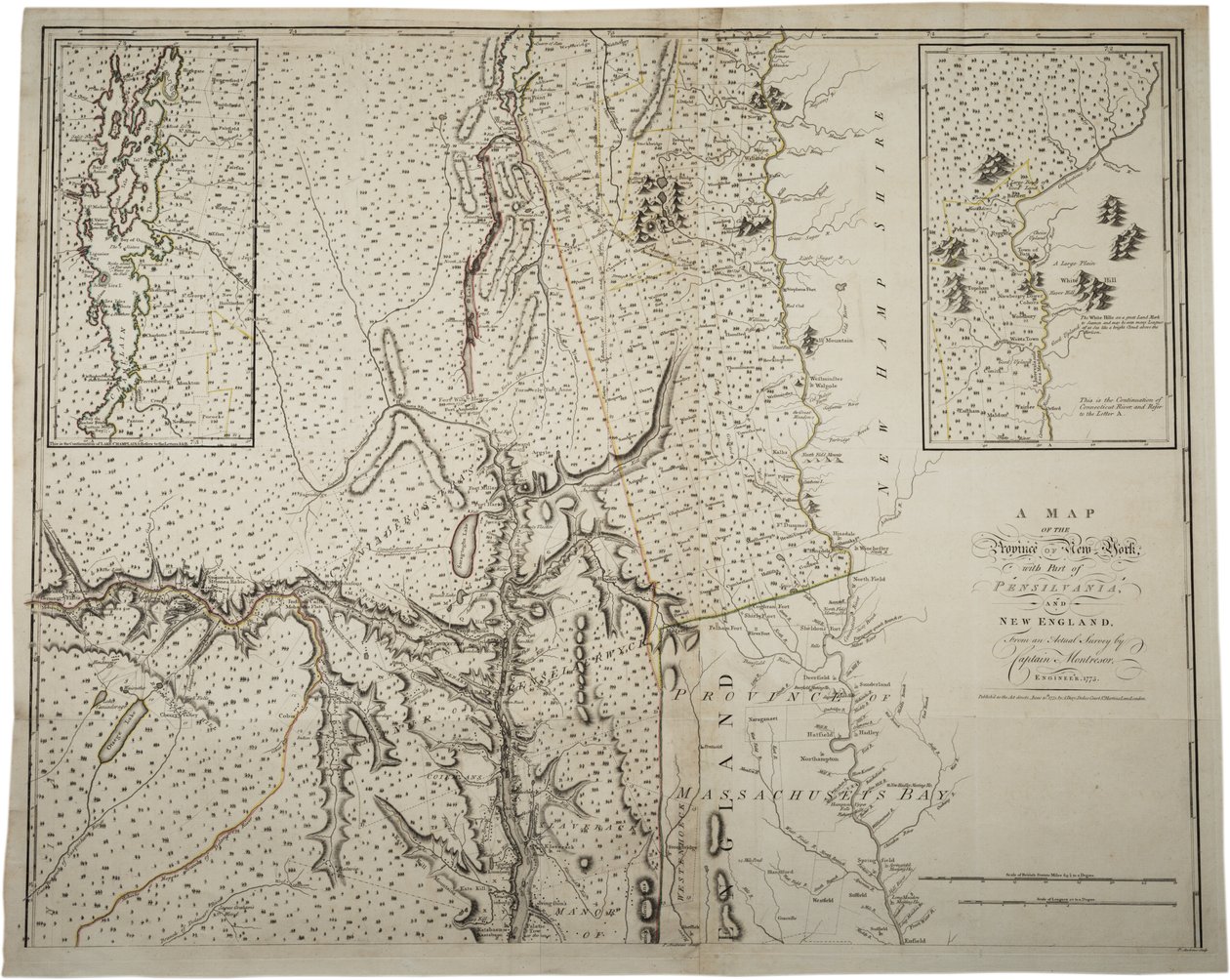 Um mapa da Província de Nova York com parte da Pensylvania e Nova Inglaterra, a partir de uma pesquisa do Capitão Montrésor, engenheiro, 1775, 10 de junho de 1775. de John Montresor