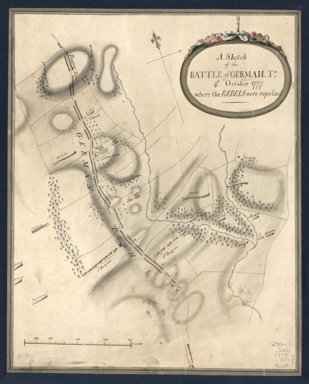 Um esboço da Batalha de German. Tn., 4. outubro de 1777, onde os rebeldes foram repelidos. LOC gm71000932 de John Montresor