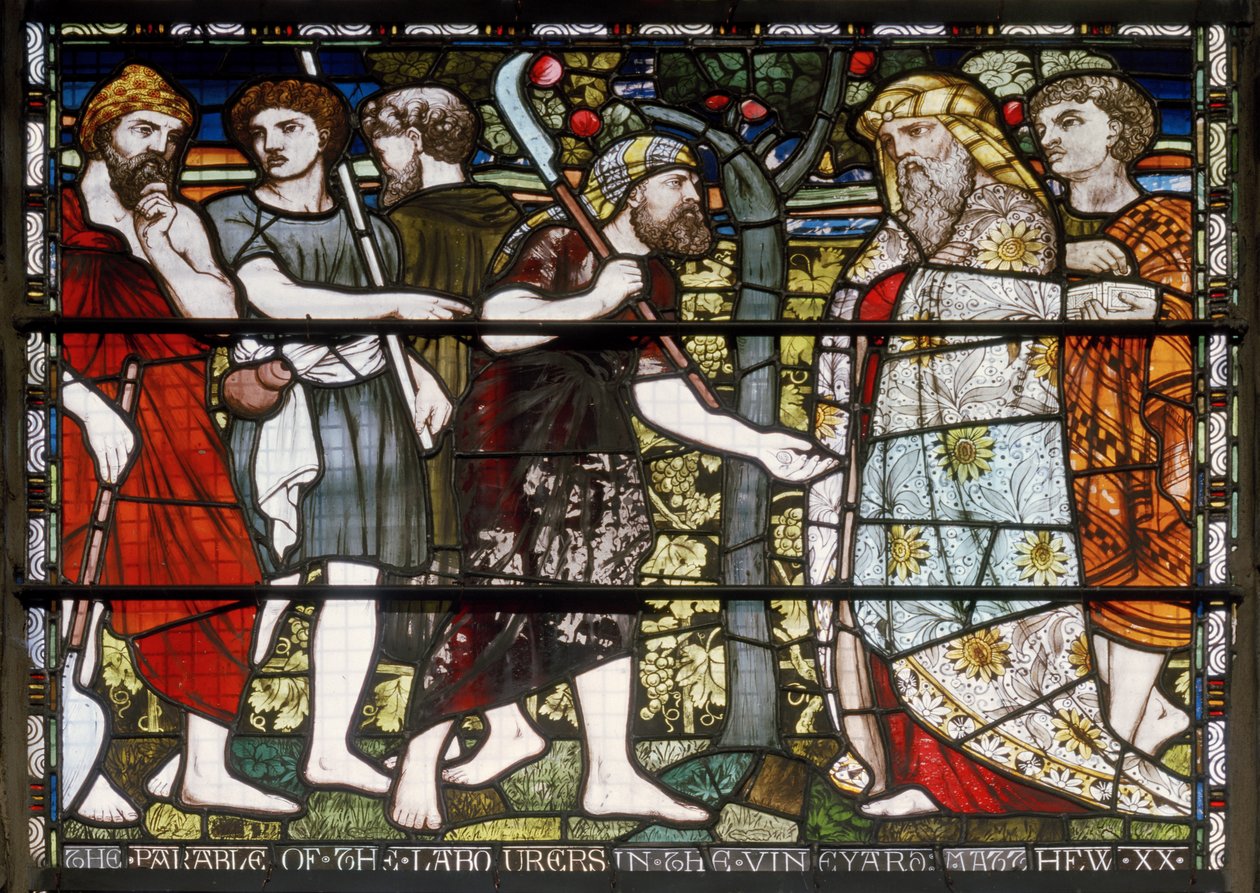 Paisley Abbey, Cottire & Co, atribuiu John Moyr Smith, trabalhadores na vinha, 1873 de John Moyr attr.to Smith
