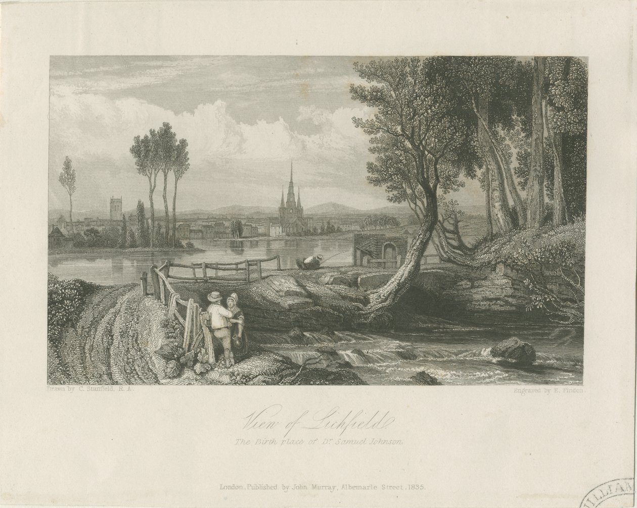 Lichfield - Vista Leste: gravura em aço, nd [c 1835] (impressão) de John Murray