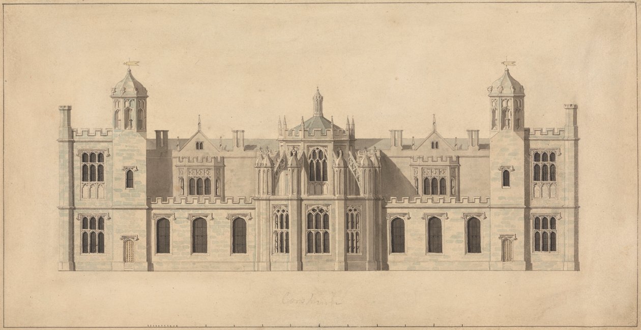 Corsham Court, Wiltshire: Elevação da Frente Norte de John Nash