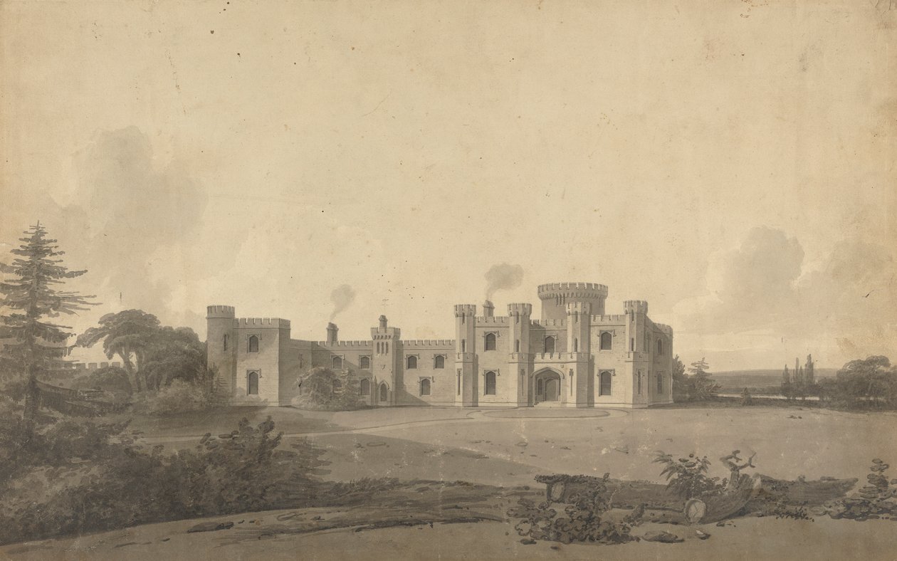 Desenho para o Castelo Knepp, Sussex: Perspectiva de John Nash