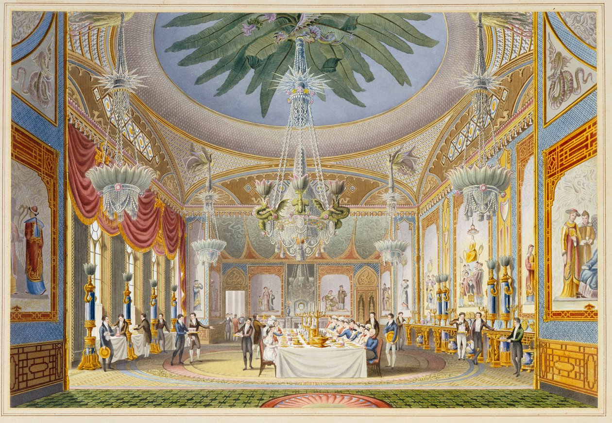 A sala de banquetes no Royal Pavilion, Brighton, 1826 de John Nash