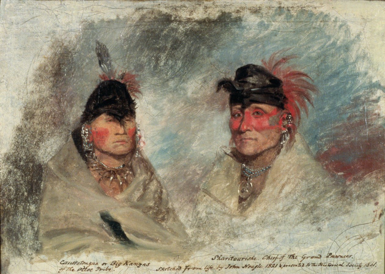 Grande Kansas, ou Caussetongua, e Sharitarishe, chefe dos Grand Pawnees, 1821 de John Neagle