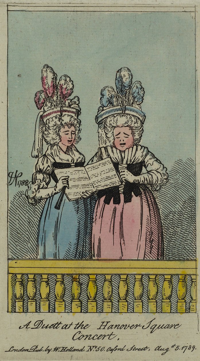 Um dueto no concerto de Hanover Square, 1788 (gravura e wc) de John Nixon