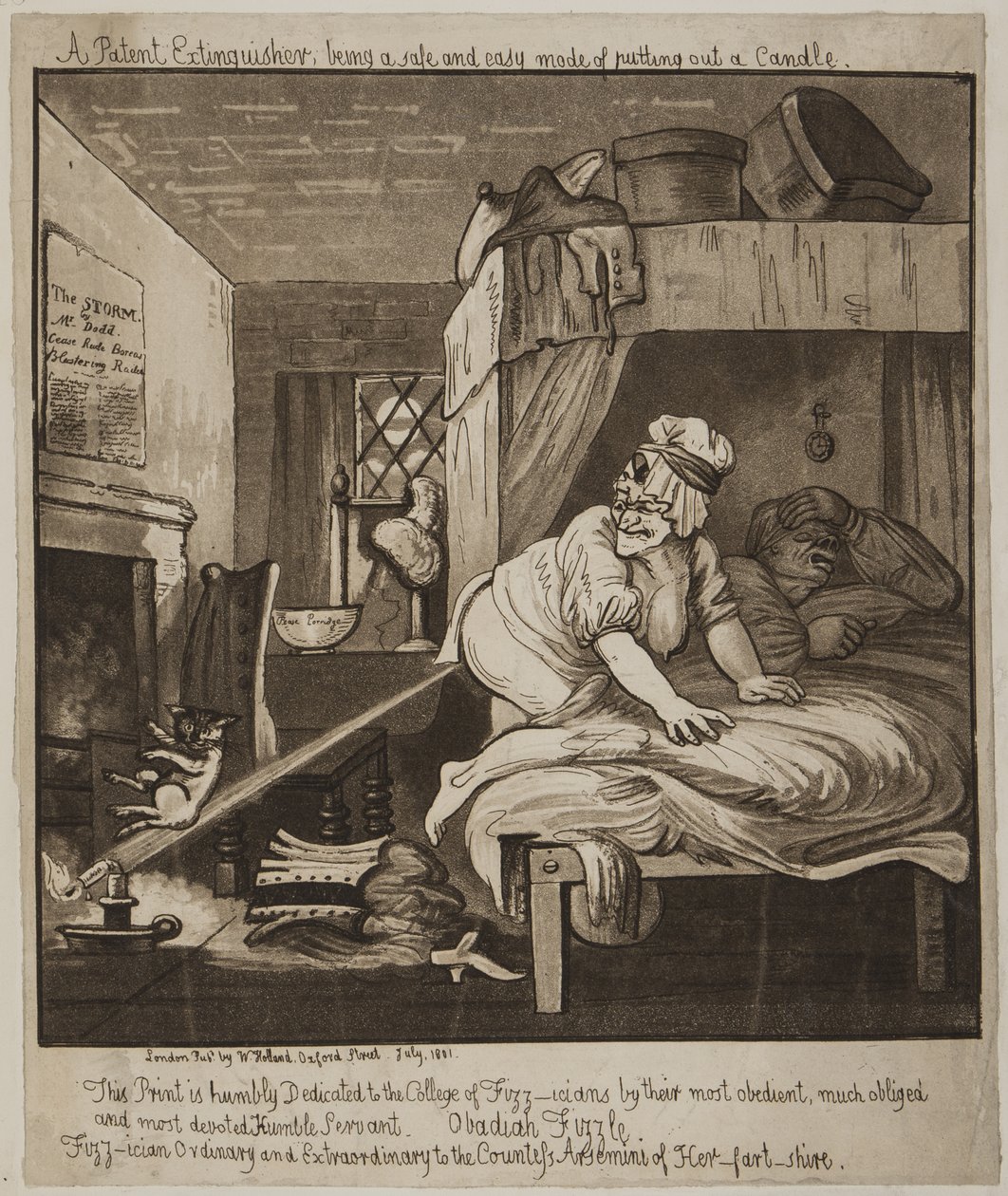 Um extintor de patentes, sendo um modo seguro e fácil Colocando uma vela, 1801 (aquatint) de John Nixon