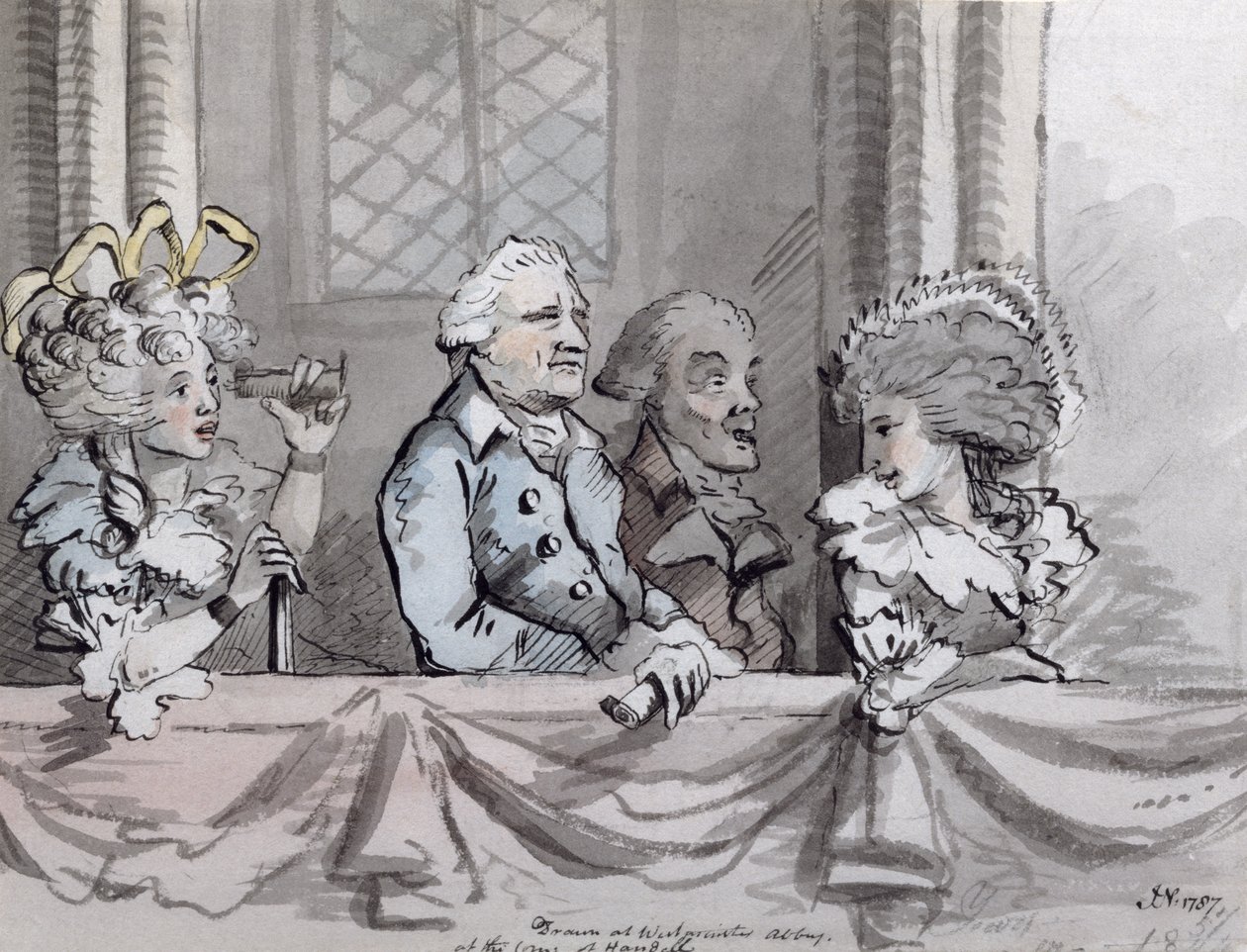 Caricatura da audiência na Comemoração de Handel na Abadia de Westminster, 1787 (tinta e aquarela) de John Nixon