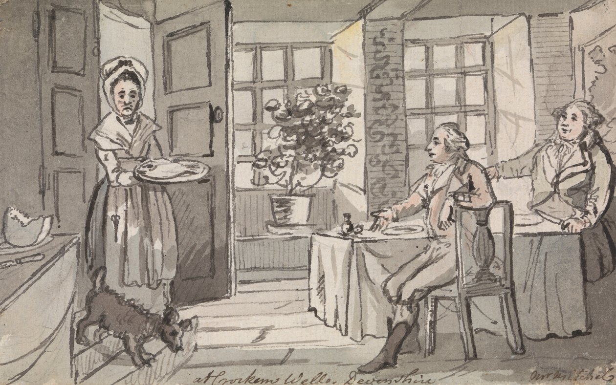 Números Sentados à Mesa em Servirem Comida, Crockem Wells, Devonshire de John Nixon