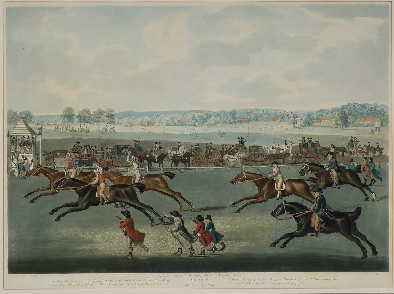 Ascot - Oatlands Sweepstakes, gravado por J.W. Edy (fl. 1780-1820), publicado em 1792 (aquatint) de John Nott (after) Sartorius