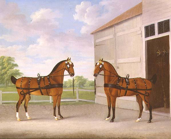 Um Par de Cavalos de Transporte de Baía num Estábulo de John Nott Sartorius