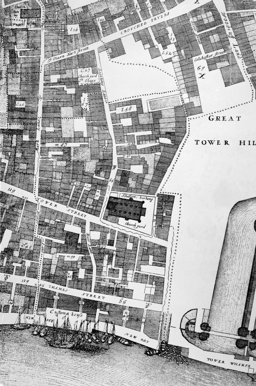 Detalhe de um mapa grande e preciso da cidade de Londres (gravura) de John Ogilby