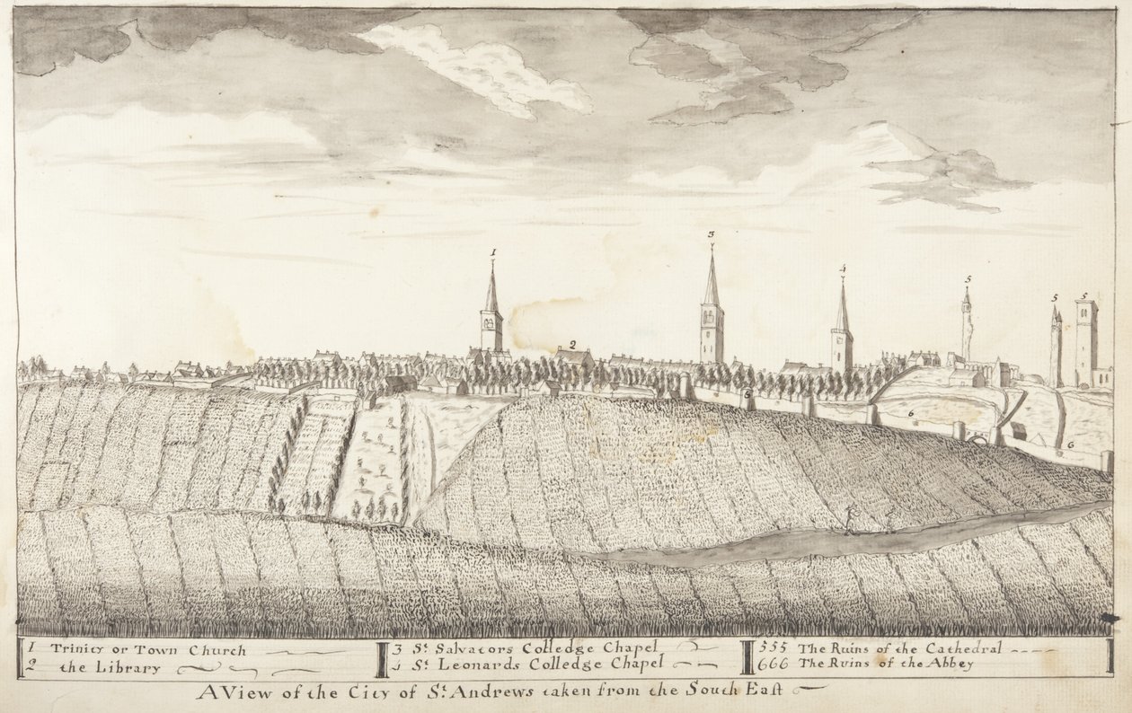 St Andrews Delineated - Uma vista da cidade de St Andrews, tirada do sudeste (caneta e papel) de John Oliphant