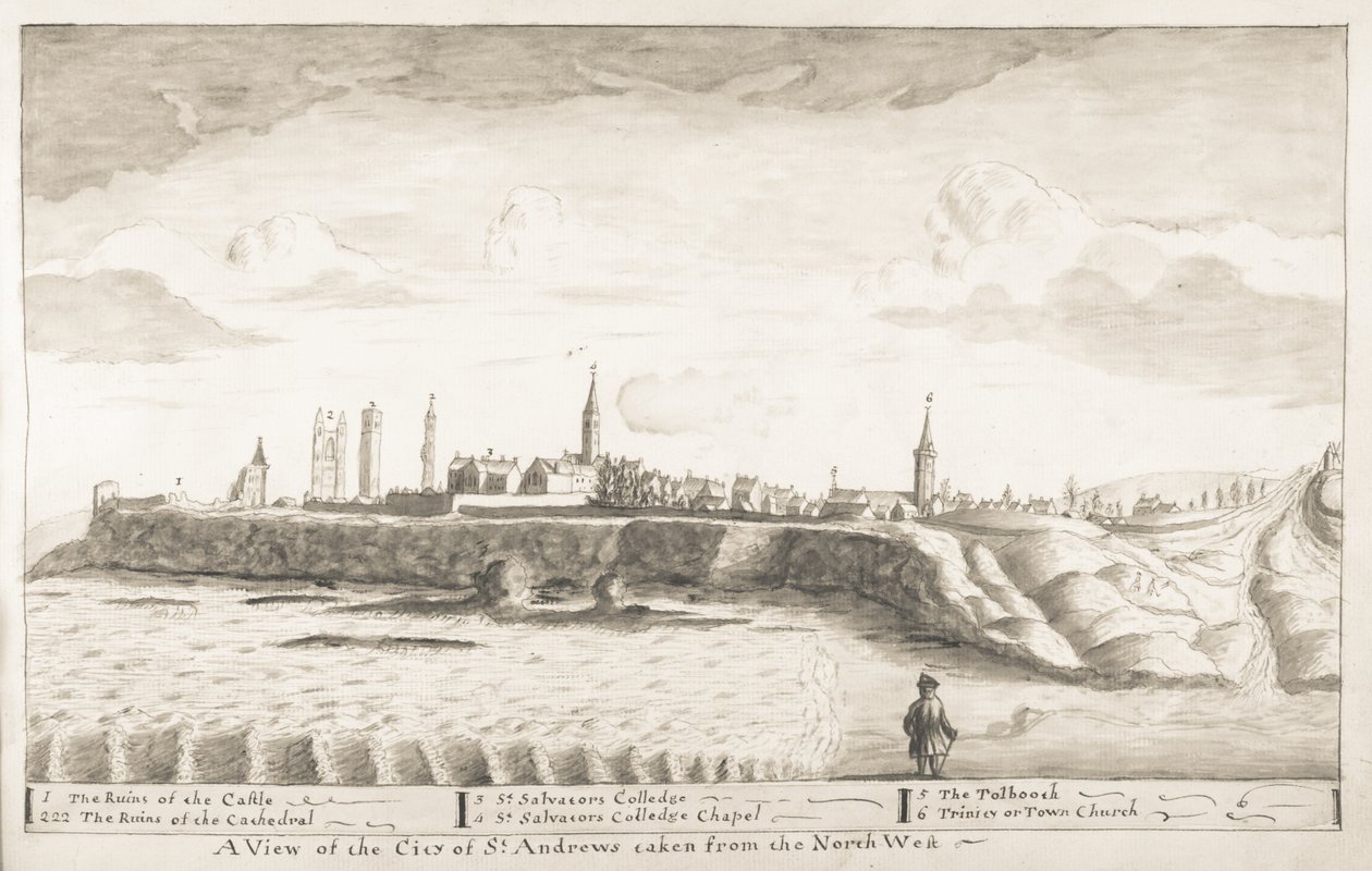 St Andrews Delineated - Uma vista da cidade de St. Andrews tirada do noroeste (caneta e papel) de John Oliphant