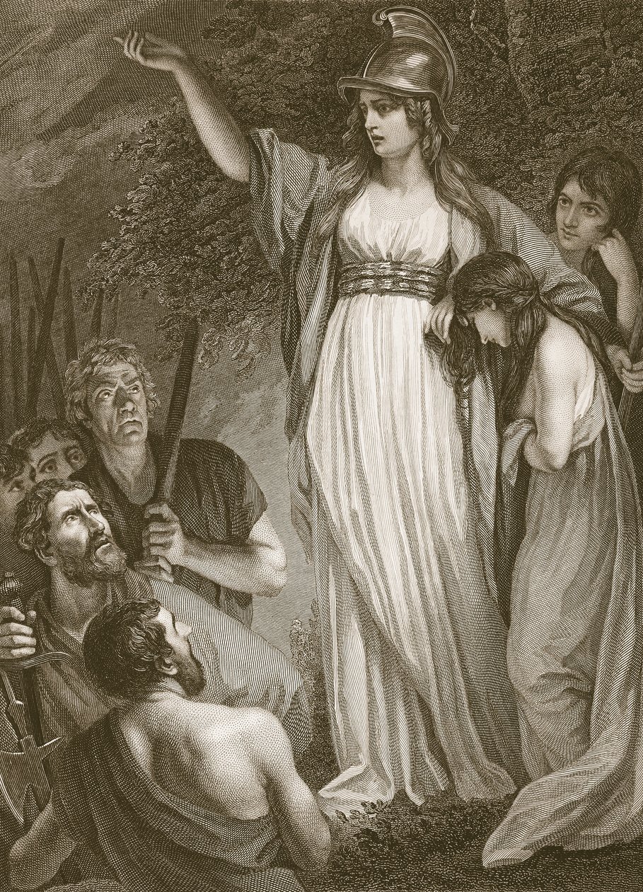 Boadicea organizando os bretões, gravados por Sharp, ilustração de "The History of England", de David Hume, pub. por R. Bowyer, Londres, 1812 de John Opie