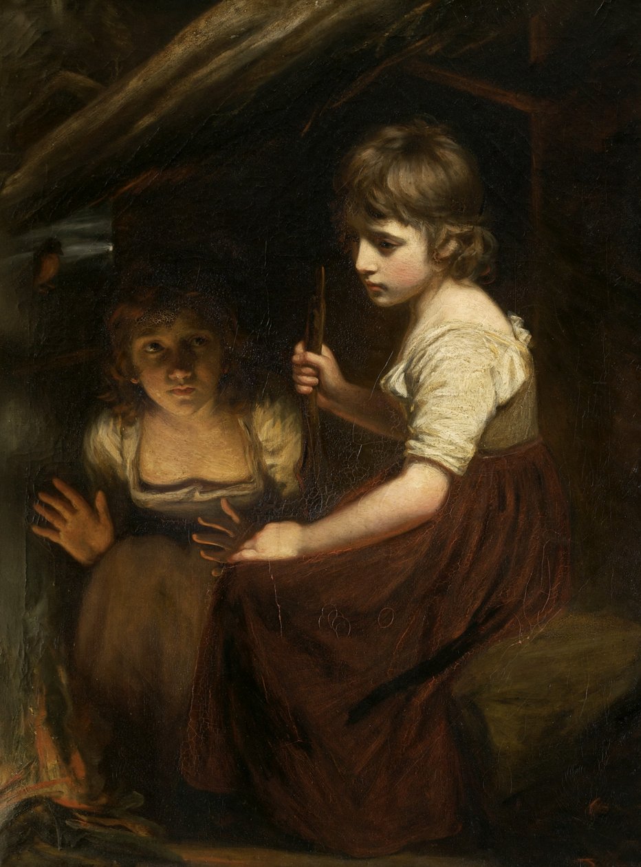 Meninas Cottage pelo Fireside de John Opie