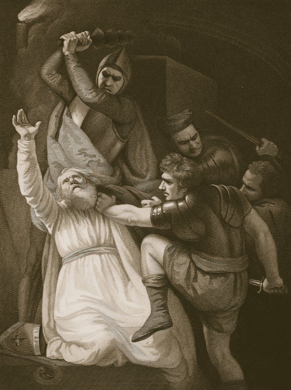 A morte de Becket, gravada por J.Stowe, ilustração de David Hume "A História da Inglaterra", pub. por R. Bowyer, Londres, 1812 de John Opie
