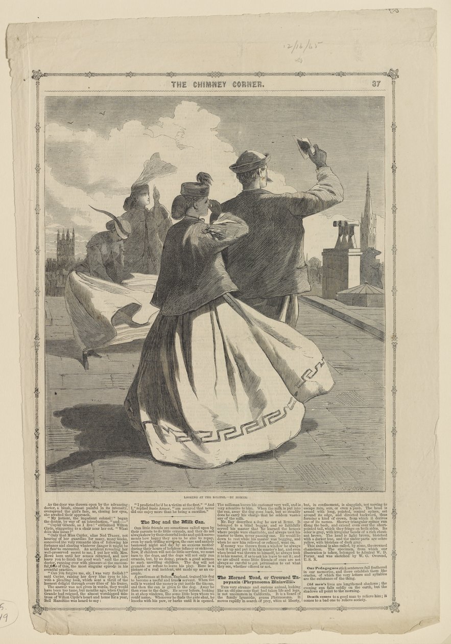 Olhando para o Eclipse, p. 37 de Chimney Corner de Frank Leslie, vol. 2 de John Parker Davis