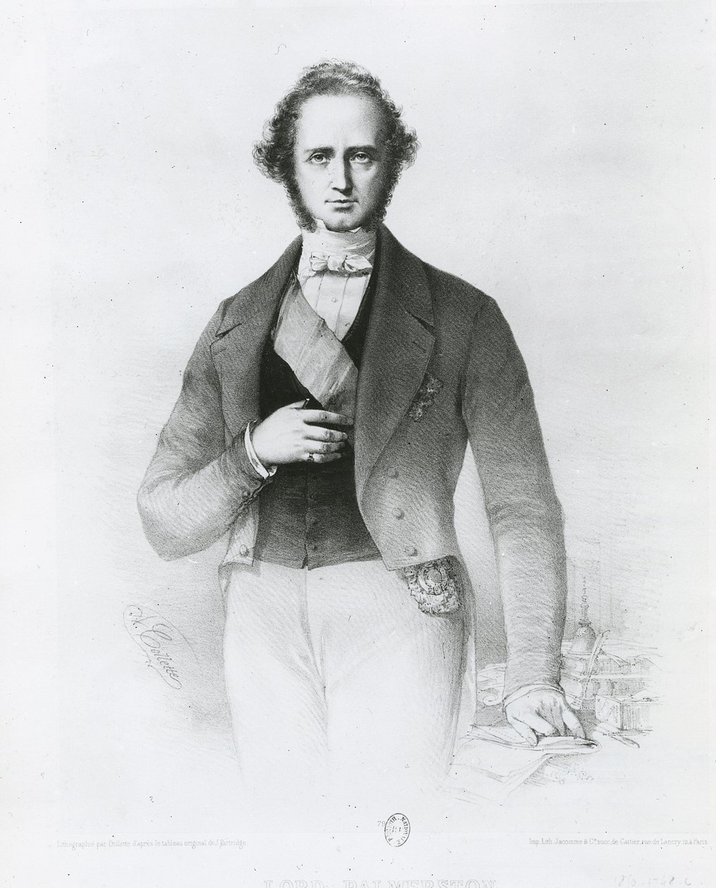 Retrato de Henry John Temple (1784-1865) Senhor Palmerston, gravado por Collette de John Partridge