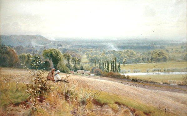 Vista de Hedsor Hill, no Tamisa, perto de Cookham (aguarela sobre papel) de John Pedder