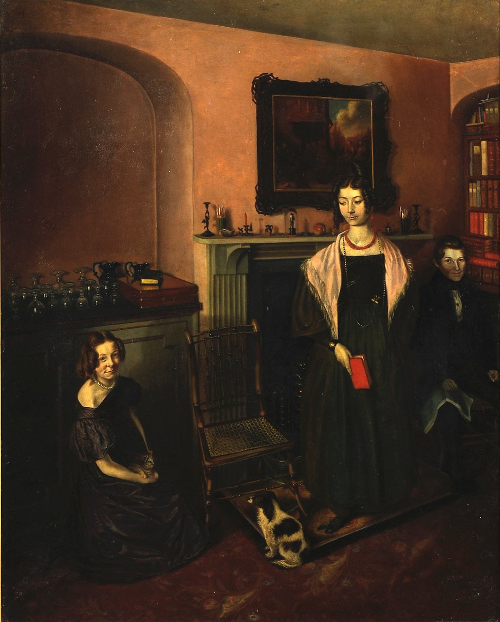 Fireside na casa da família com três membros da família, 1830-35 de John Petherick